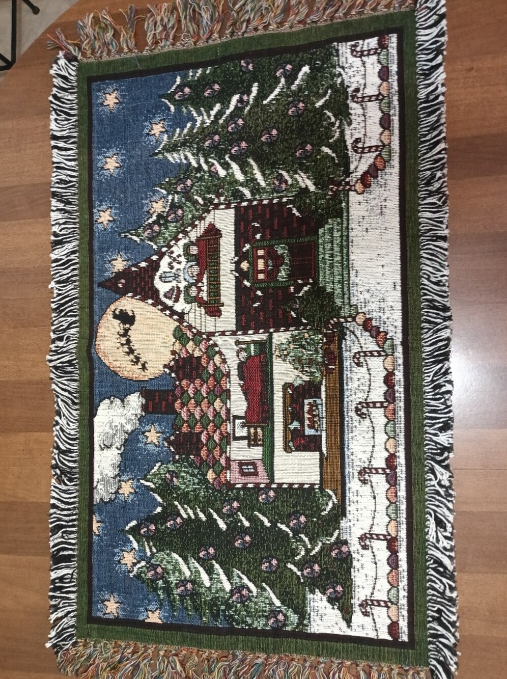 NWOT Vintage Kids Sleeping Green Christmas Tapestry Rug (37”L x 21 3/4”H)